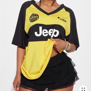 Jeep Black and Yellow Women's Jersey Top